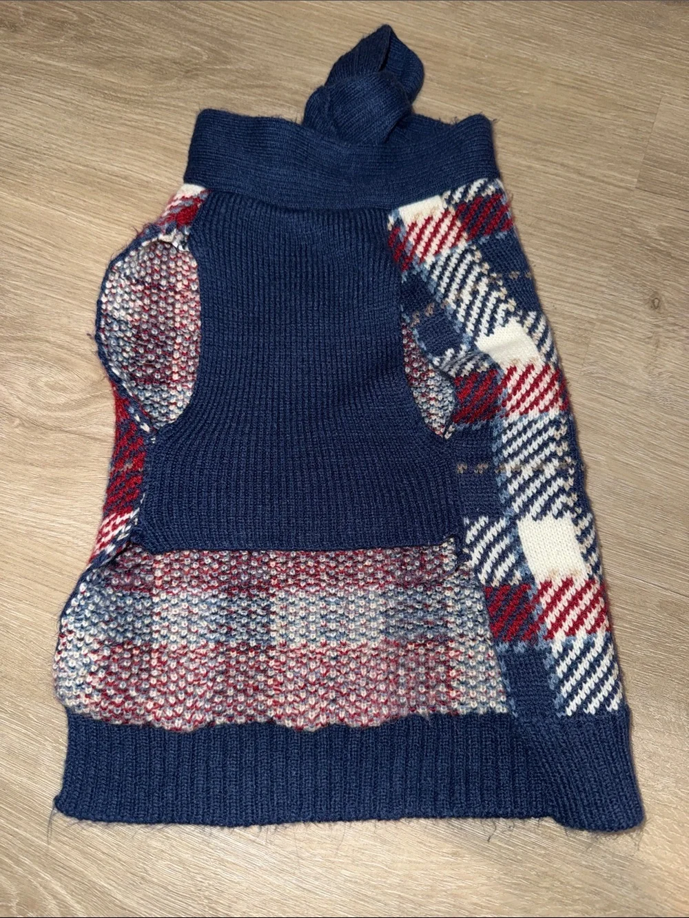 Dog Navy, Red & White Plaid Knit Sweater